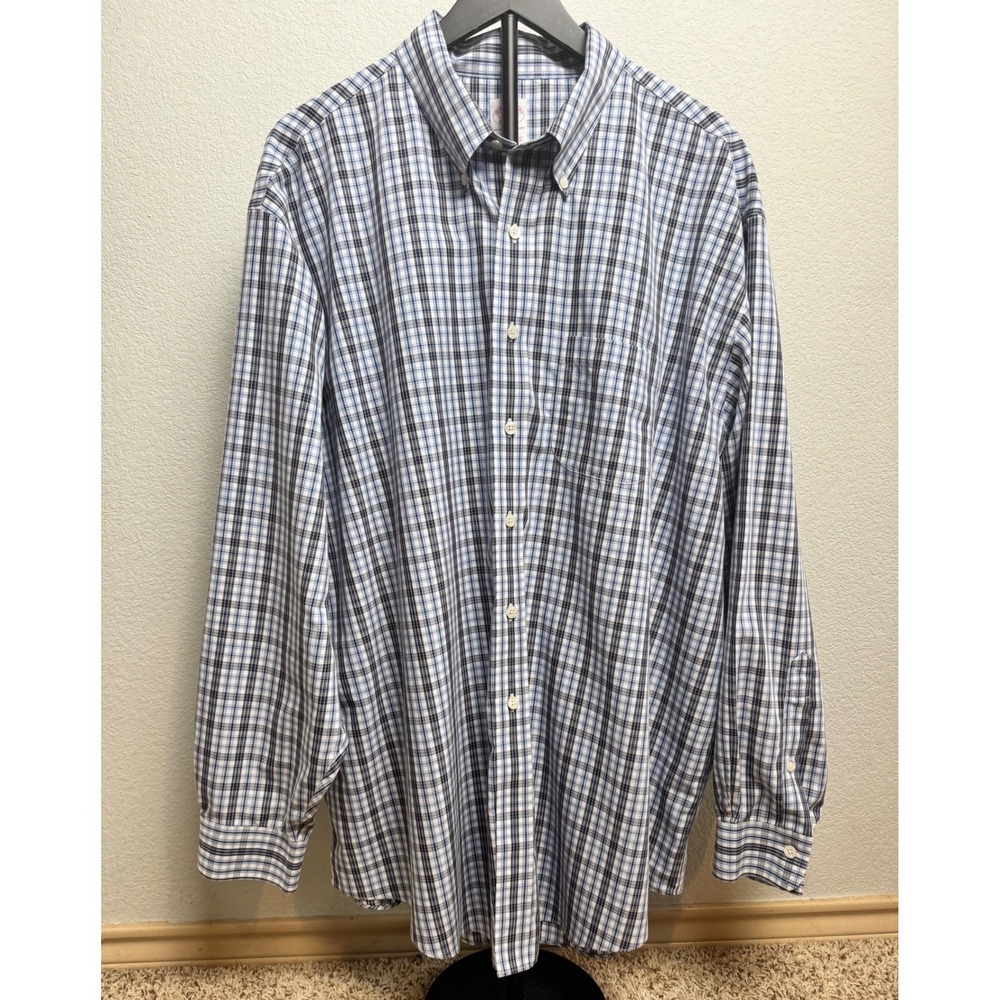 Brooks Brothers Mens XXL Blue Plaid Non-Iron Supima Cotton Button Down Shirt